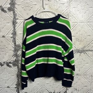 Like new! GAP Navy and Green Striped knit Women's Sweater